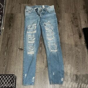 Size 2 boyfriend/distressed blue jeans. Non-stretch denim by & denim